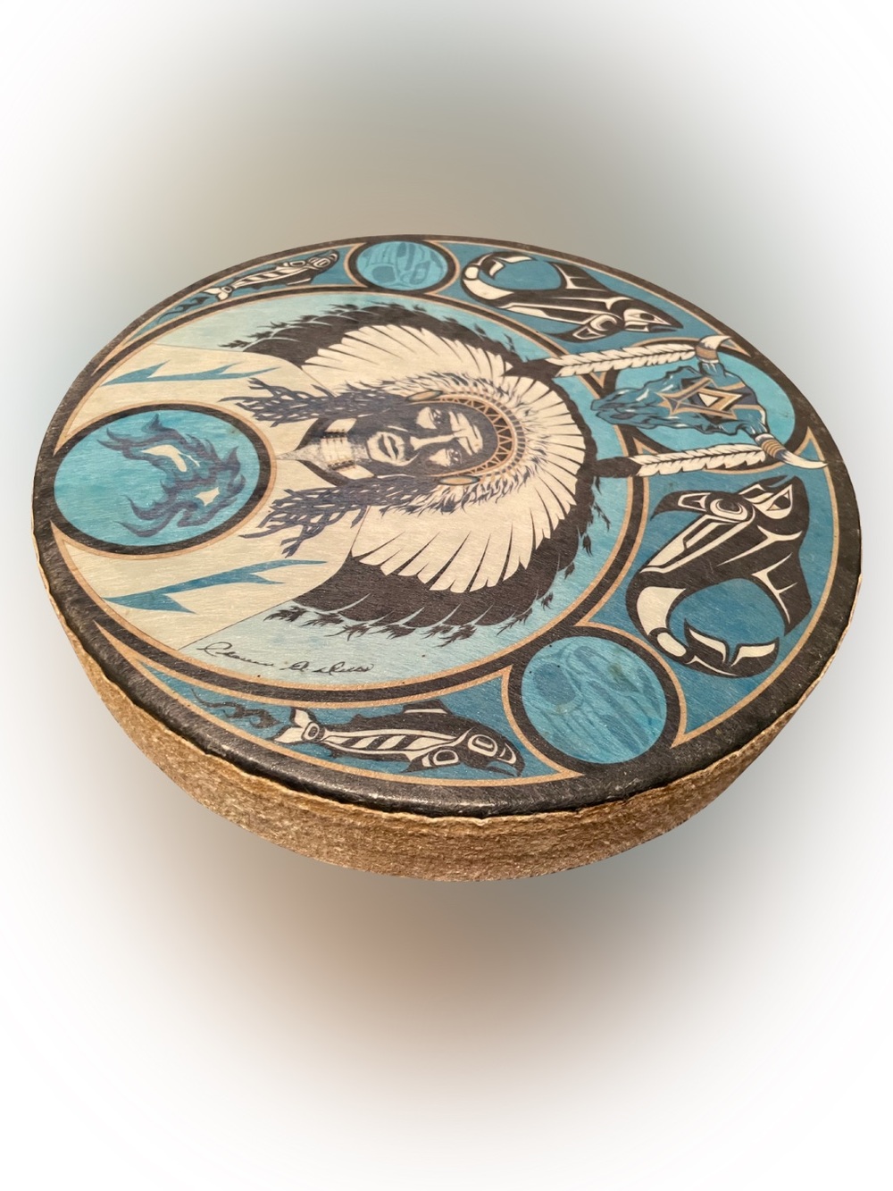 Rare Clarence A. Wells First Nations 11” Hand Drum, Signed